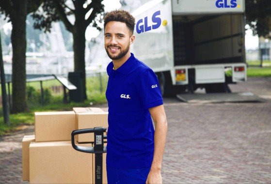 GLS-chauffeur brengt een pallet naar de bestemmeling